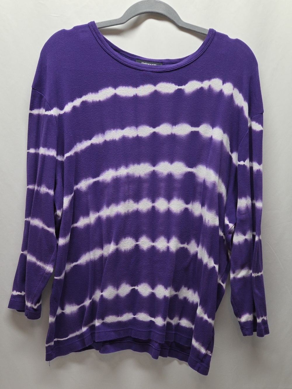 Jones New York Purple and White Tie-Dye 3/4 Sleeve Top Colorful Plus 100% Cotton
